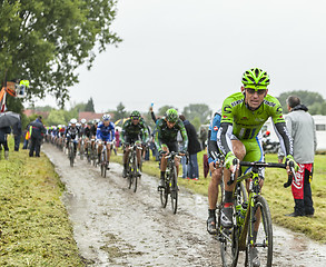 Image showing The Cyclist Maciej Bodnar on a Cobbled Road - Tour de France 201