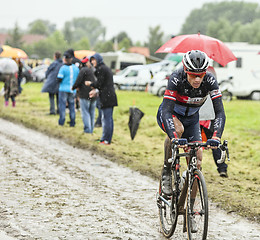 Image showing The Cyclist Sylvain Chavanel on a Cobbled Road - Tour de France 