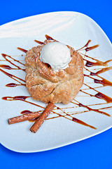 Image showing apple strudel with ice cream