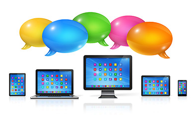 Image showing Speech bubbles and computers set