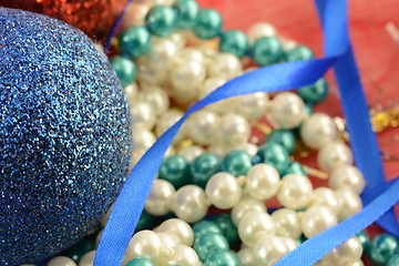Image showing Christmas background with blue and white pearls