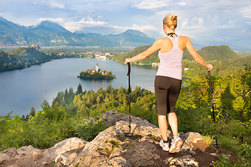 Image showing Tracking round Bled Lake in Julian Alps, Slovenia.