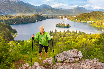 Image showing Tracking round Bled Lake in Julian Alps, Slovenia.