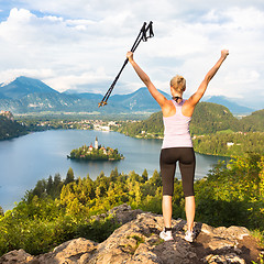 Image showing Tracking round Bled Lake in Julian Alps, Slovenia.