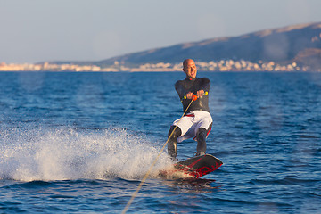 Image showing Wakeboarder in sunset.