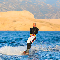 Image showing Wakeboarder in sunset.