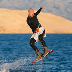 Image showing Wakeboarder in sunset.