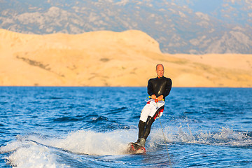 Image showing Wakeboarder in sunset.