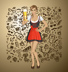 Image showing Vector Cute Woman In Drindl On Oktoberfest