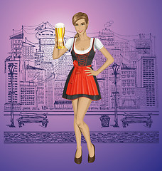 Image showing Vector Cute Woman In Drindl On Oktoberfest