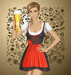 Image showing Vector Cute Woman In Drindl On Oktoberfest