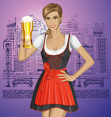 Image showing Vector Cute Woman In Drindl On Oktoberfest