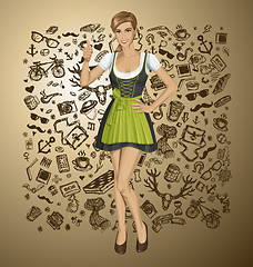 Image showing Vector Cute Woman In Drindl On Oktoberfest