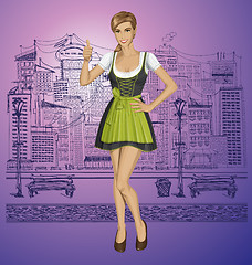 Image showing Vector Cute Woman In Drindl On Oktoberfest