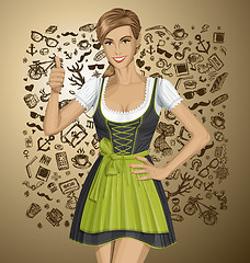 Image showing Vector Cute Woman In Drindl On Oktoberfest