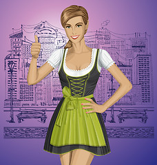 Image showing Vector Cute Woman In Drindl On Oktoberfest