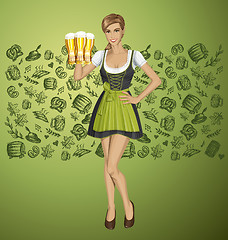 Image showing Vector Cute Woman In Drindl On Oktoberfest