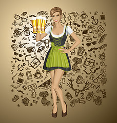 Image showing Vector Cute Woman In Drindl On Oktoberfest