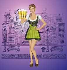 Image showing Vector Cute Woman In Drindl On Oktoberfest