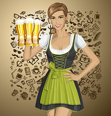 Image showing Vector Cute Woman In Drindl On Oktoberfest