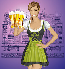 Image showing Vector Cute Woman In Drindl On Oktoberfest