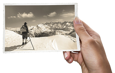 Image showing Old photos of skiers 