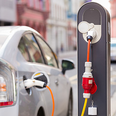 Image showing Electric Car in Charging Station.