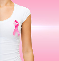 Image showing woman with pink cancer awareness ribbon