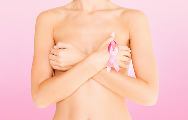 Image showing naked woman with breast cancer awareness ribbon