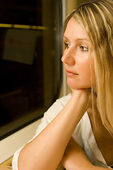 Image showing young woman in vintage train