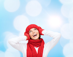 Image showing smiling young woman in winter clothes