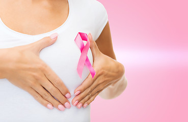 Image showing woman with pink cancer awareness ribbon