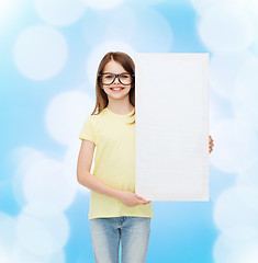 Image showing little girl wearing eyeglasses with blank board