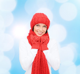 Image showing smiling young woman in winter clothes