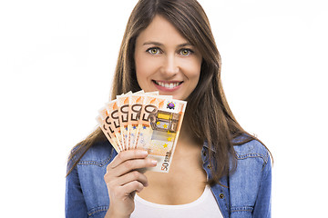 Image showing Woman holding some Euro currency notes