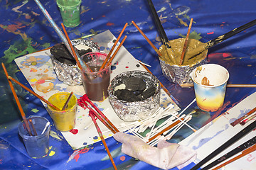 Image showing Artistic Paints and brushes