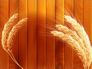 Image showing Wheat on wooden autumn background. EPS 10