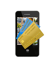 Image showing mobile phone with different credit cards