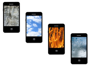 Image showing mobile phones with different elements on the white