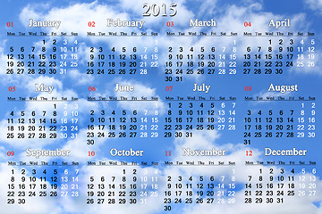 Image showing calendar for 2015 year on the clouds background
