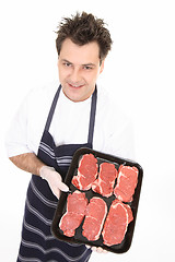 Image showing Butcher with tender steak