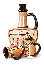 Image showing Ancient Wine Jug And Ceramic Mugs