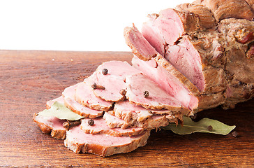 Image showing Chopped Boiled Pork On Wooden Board With Spices