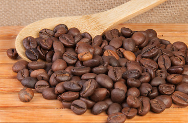 Image showing Coffee beans on a wooden lattice