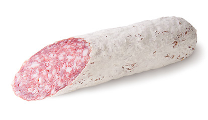 Image showing Cut a piece of salami