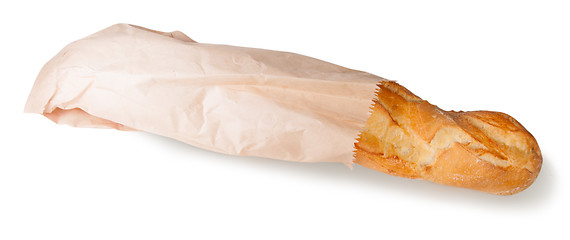 Image showing French baguette in a paper bag