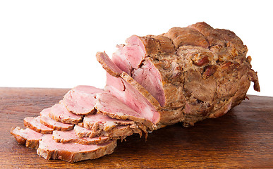 Image showing The Chopped Boiled Pork On Wooden Board