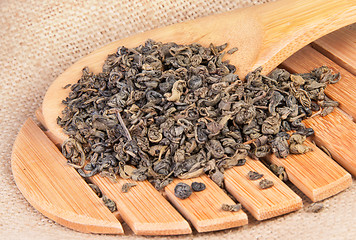 Image showing Green Tea On A Wooden Lattice