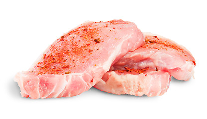 Image showing Heap Of Three Pieces Of Raw Pork With Spices