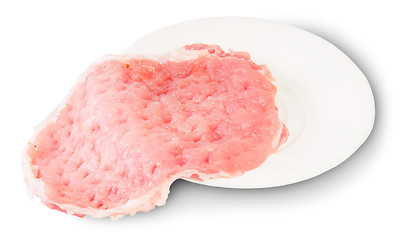 Image showing Raw Pork Schnitze On A White Plate